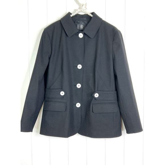 Bogner Black Button Down Blazer/Coat Faux Waist Belt Front Pockets Size 10/40 - Picture 1 of 12